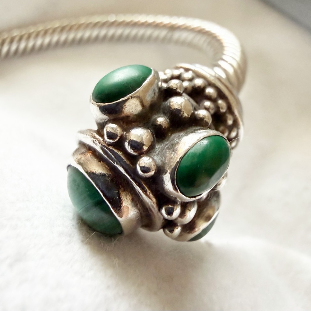 Solid Sterling Silver Twisted Cable Cuff Bracelet w/Eight Malachite Stones - Picture 10 of 14